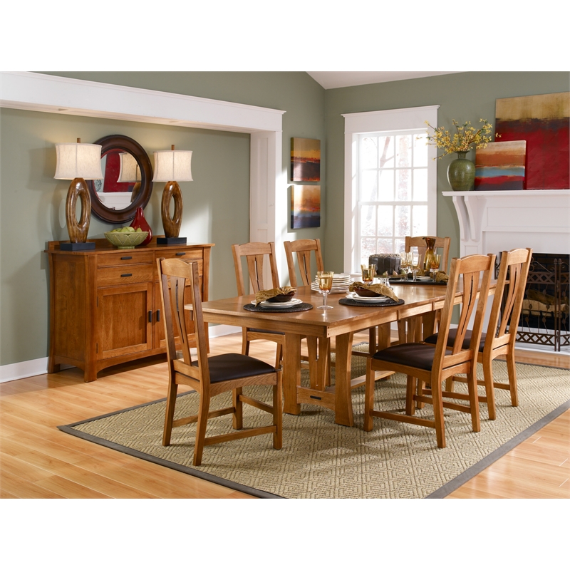 Bowery Hill Solid Wood 4-Drawers Buffet/Sideboard Server in Warm Amber