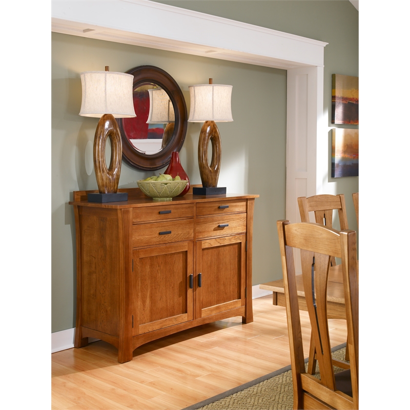 Bowery Hill Solid Wood 4-Drawers Buffet/Sideboard Server in Warm Amber