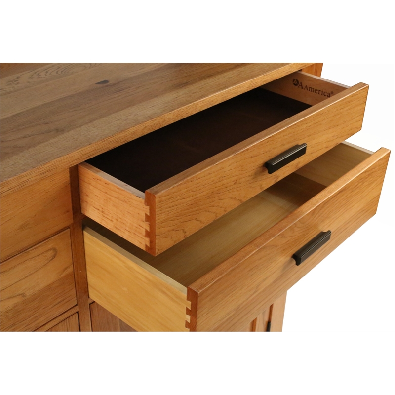 Bowery Hill Solid Wood 4-Drawers Buffet/Sideboard Server in Warm Amber