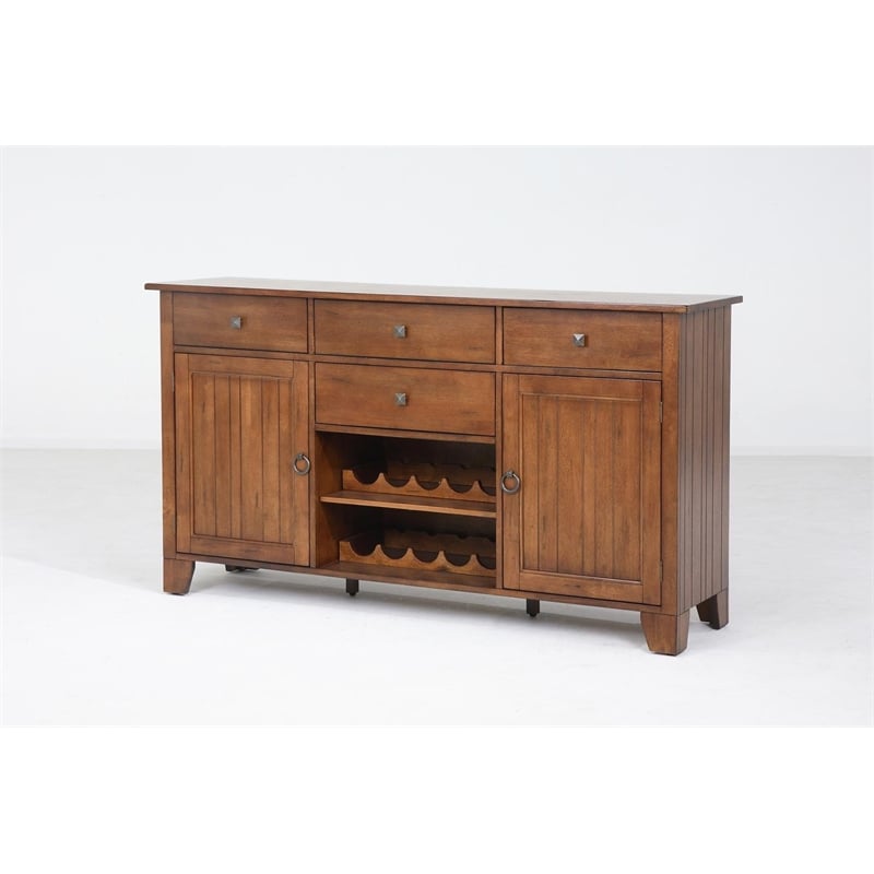 Bowery Hill Kiln-Dried Hardwood Rustic Amber Sideboard Rectangular Distressed Finish 66