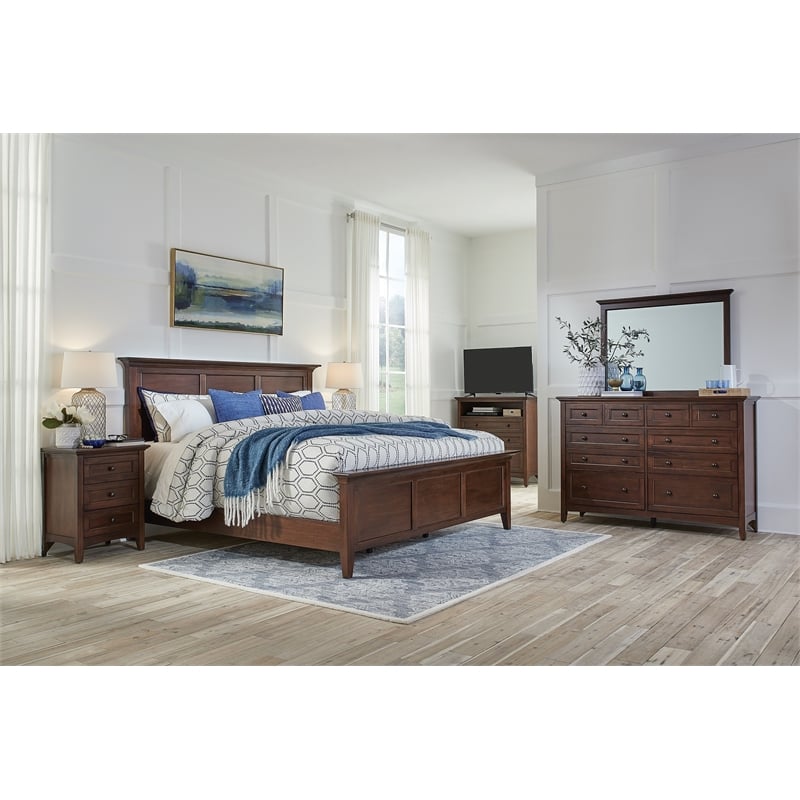 Bowery Hill Farmhouse Solid Wood Queen Panel Bed in Cherry Brown