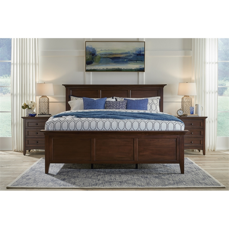 Bowery Hill Farmhouse Solid Wood Queen Panel Bed in Cherry Brown