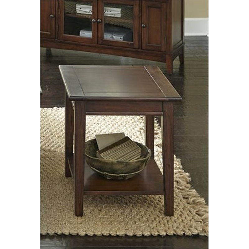 Bowery Hill Transitional Wood End Table with Bottom Shelf in Cherry Brown