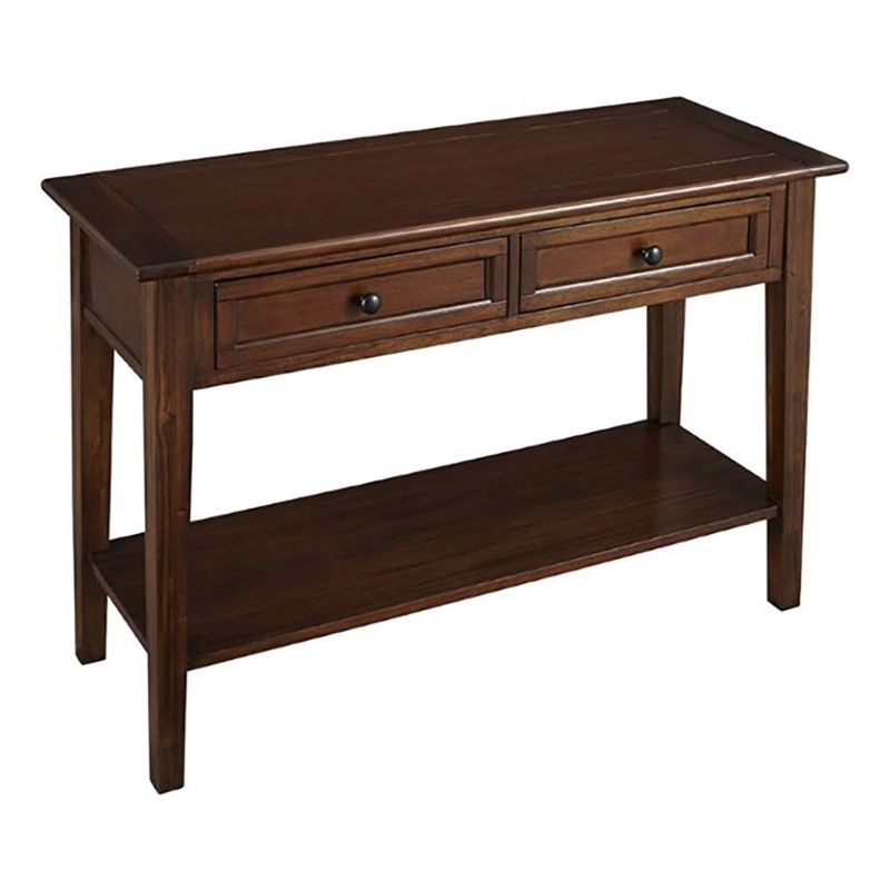 Bowery Hill Solid Wood Cherry Brown Console Table Rectangular Full Bottom Shelf 30