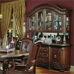 Bowery Hill Wood Brown Cherry Buffet Rectangular Hand Carved 69&quot
