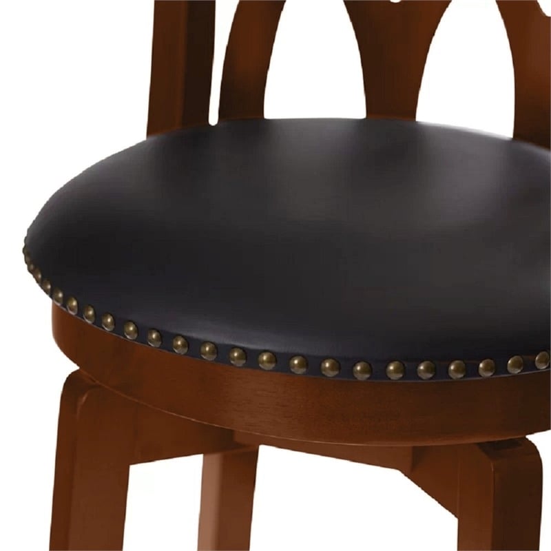 Bowery Hill Wood & Faux Leather Swivel Counter Stool in Cherry/Black