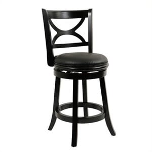 Bowery Hill 25.75&quot Modern Wood & Faux Leather Swivel Counter Stool in Black