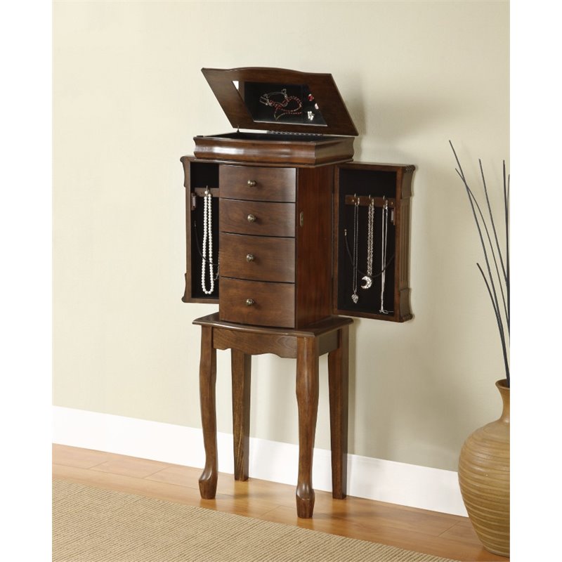 Bowery Hill Wooden Walnut Jewelry Armoire Rectangular 35