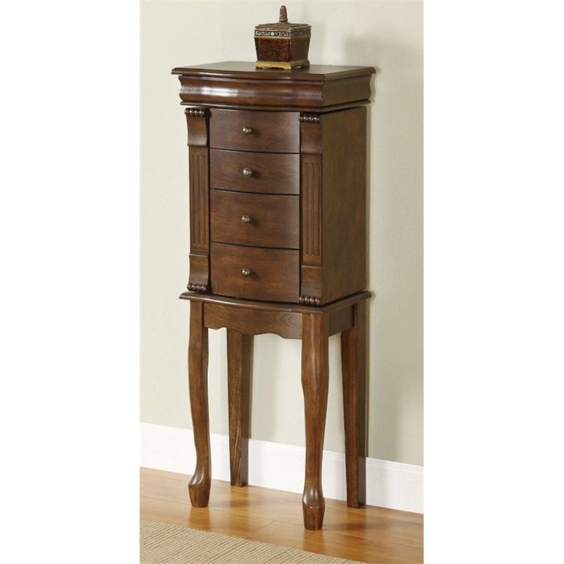 Bowery Hill Wooden Walnut Jewelry Armoire Rectangular 35