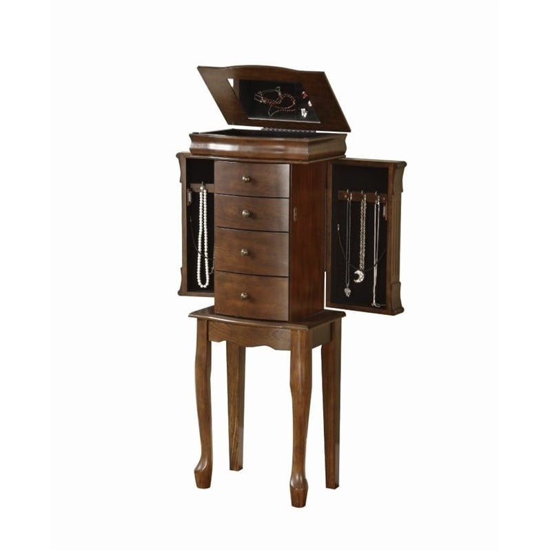 Bowery Hill Wooden Walnut Jewelry Armoire Rectangular 35