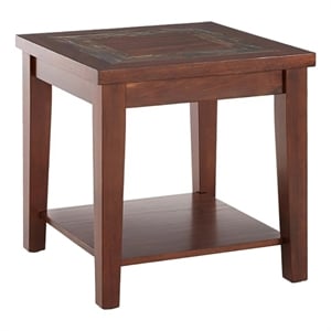 Bowery Hill Slate Wood Cherry End Table Rectangular 24&quot Assembled