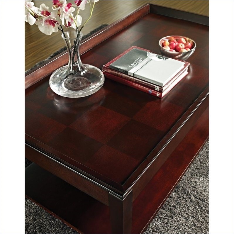 Bowery Hill Lift Top Cocktail Table with Casters in Multi-Step Cherry