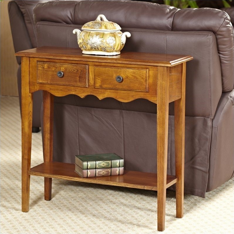 Bowery Hill Petite Two Drawer Console Table in Medium Oak