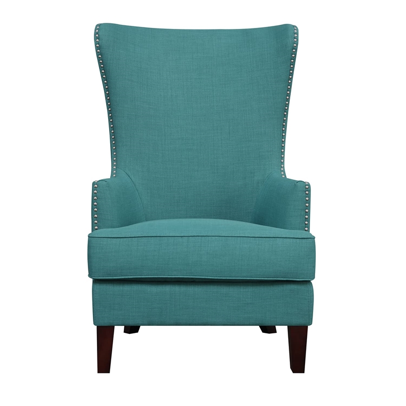 Bowery Hill Upholstered Heirloom Teal Chair Rectangular Nail Head Trim 48