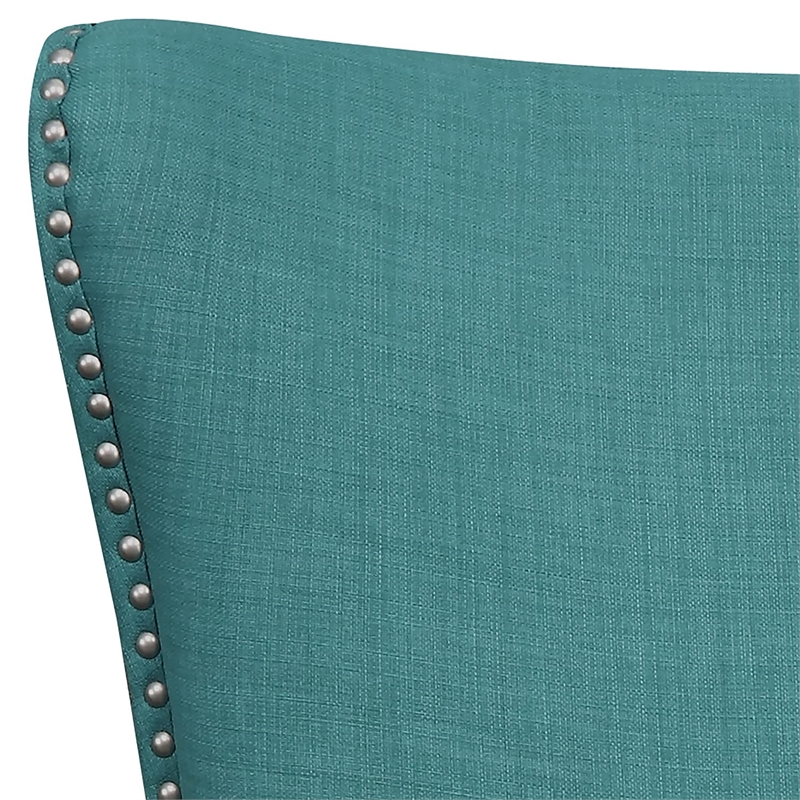 Bowery Hill Upholstered Heirloom Teal Chair Rectangular Nail Head Trim 48