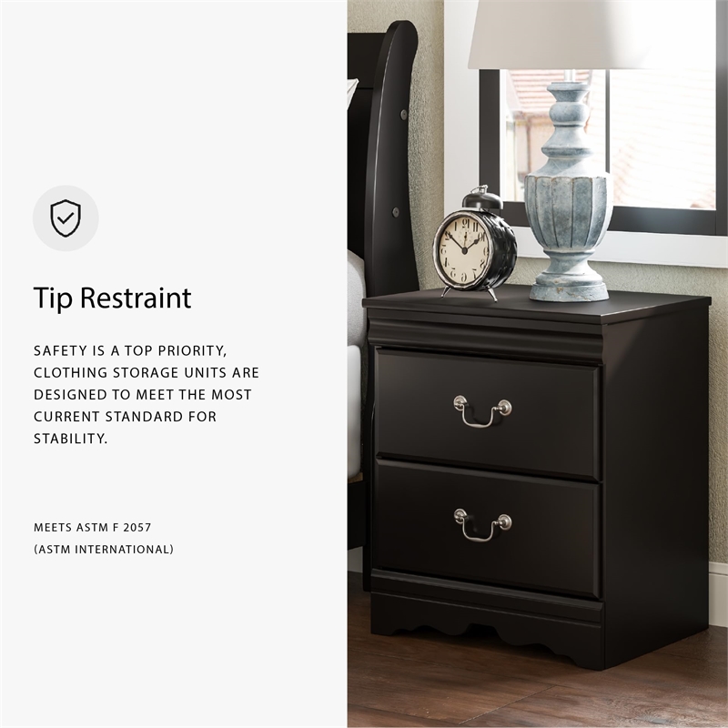 Bowery Hill 2 Drawer Wood Nightstand in Black
