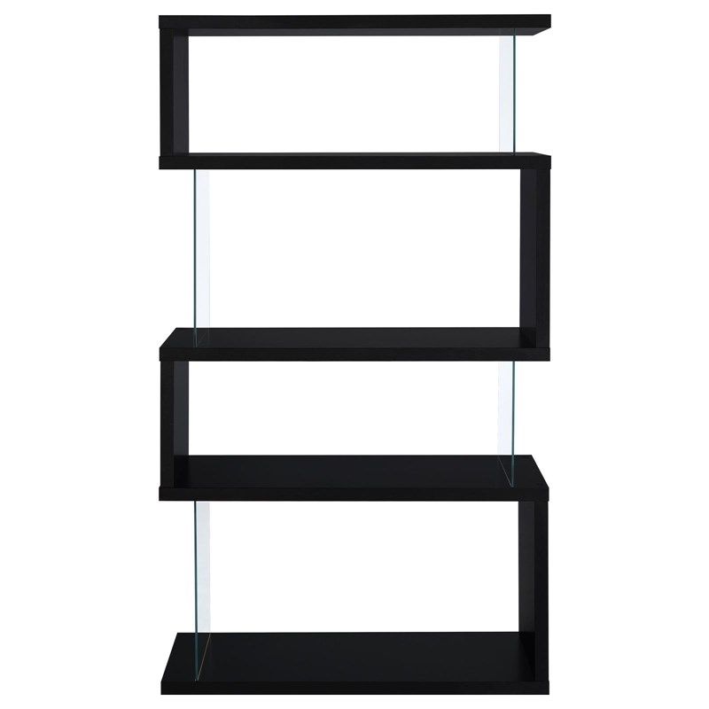 Bowery Hill Wood Black Bookcase Zigzag Contemporary 63