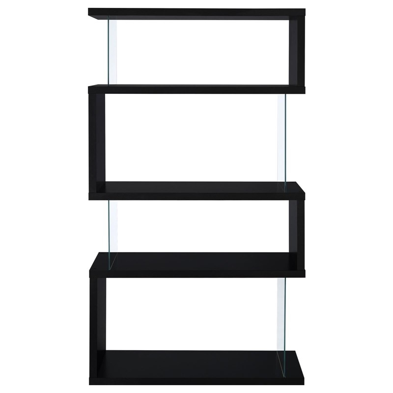 Bowery Hill Wood Black Bookcase Zigzag Contemporary 63