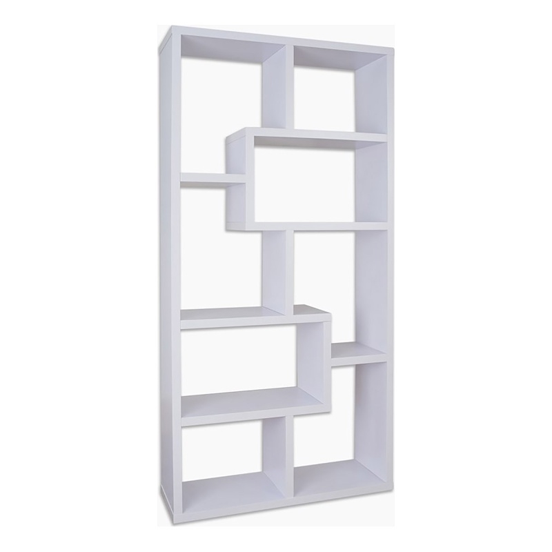 Bowery Hill MDF Wood Veneer White Bookcase Rectangular Assembled 71