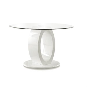 Bowery Hill Glass White Dining Table Round Tempered 48&quot Unassembled