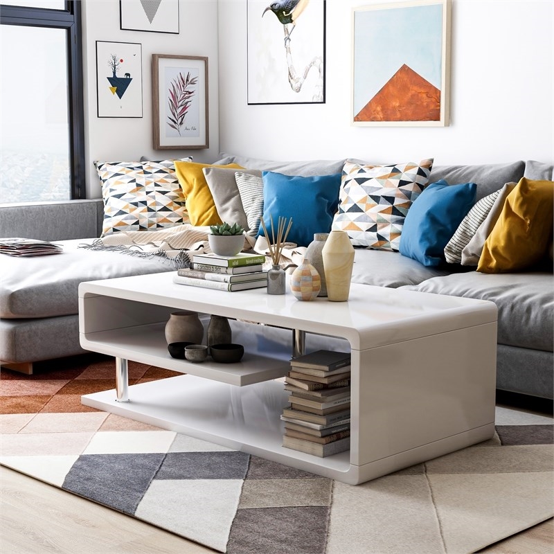 Bowery Hill Chrome White Coffee Table Rectangular 47.25