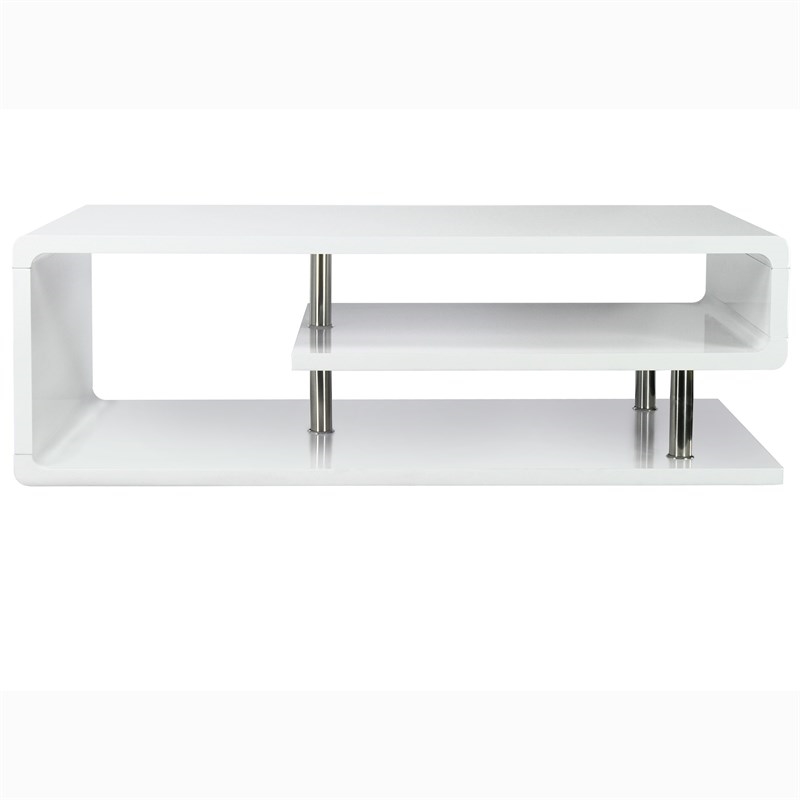 Bowery Hill Chrome White Coffee Table Rectangular 47.25
