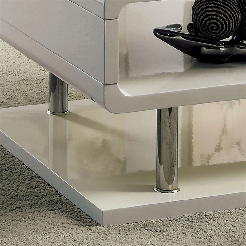 Bowery Hill Chrome White Coffee Table Rectangular 47.25