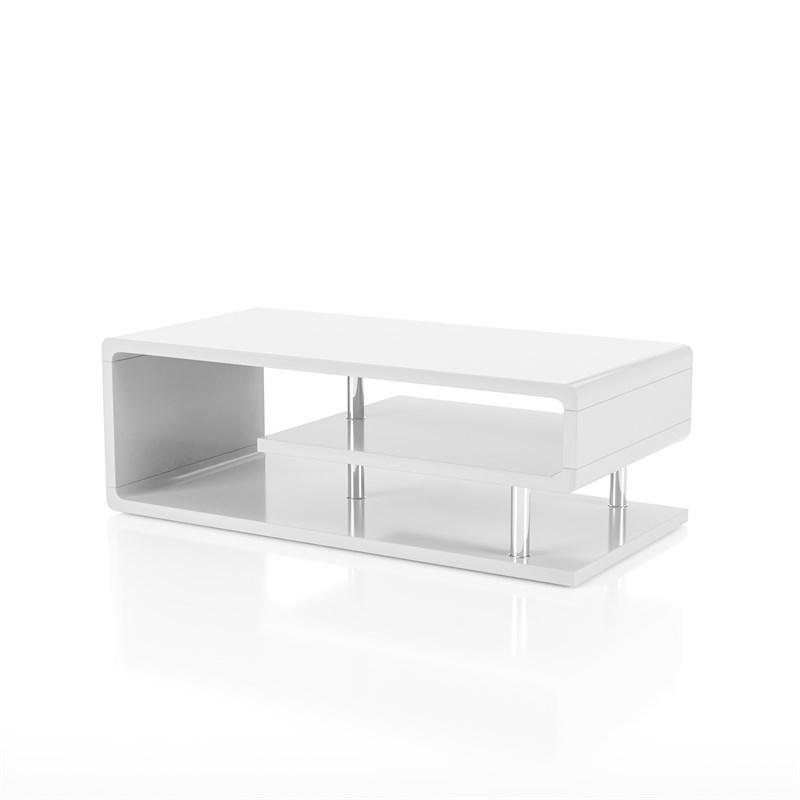 Bowery Hill Chrome White Coffee Table Rectangular 47.25