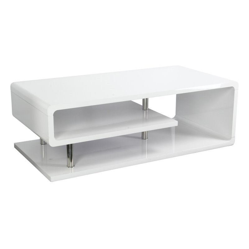 Bowery Hill Chrome White Coffee Table Rectangular 47.25