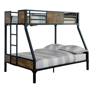 Bowery Hill Steel Metal Wood Black Bunk Bed Twin Over Full Rectangular 78.38&quotx54.88&quotx66.5&quot Unassembled
