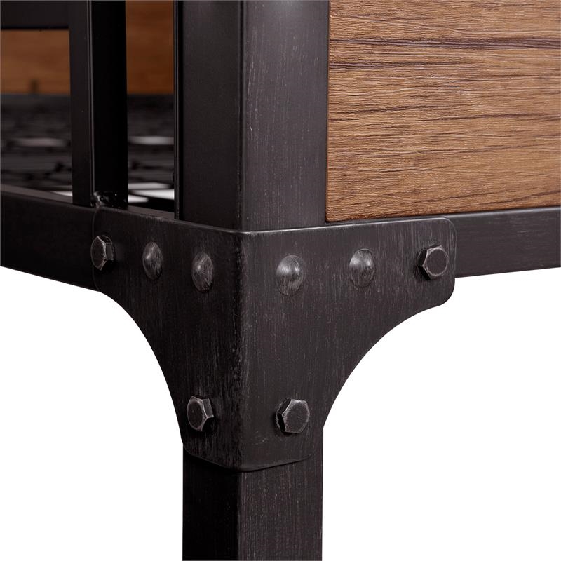 Bowery Hill Modern Steel Metal/Wood Twin over Twin Bunk Bed in Black