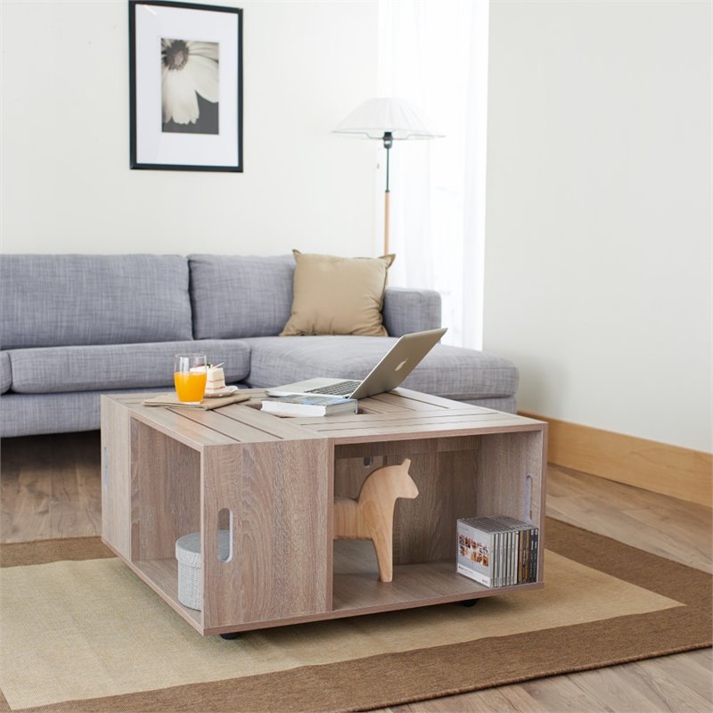 Bowery Hill 4-Shelf Square Modern Wood Coffee Table in White