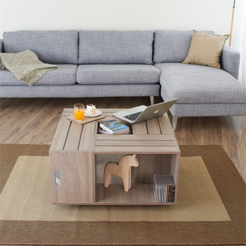 Bowery Hill 4-Shelf Square Modern Wood Coffee Table in White