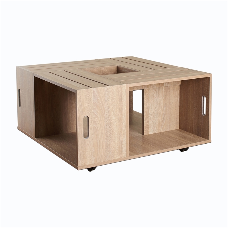 Bowery Hill 4-Shelf Square Modern Wood Coffee Table in White