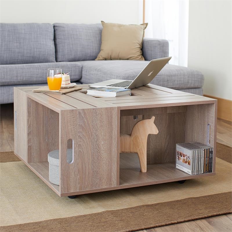 Bowery Hill 4-Shelf Square Modern Wood Coffee Table in White