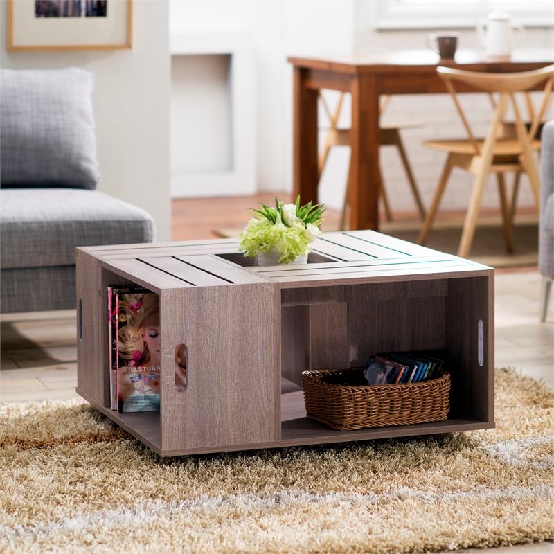 Bowery Hill 4-Shelf Square Modern Wood Coffee Table in White