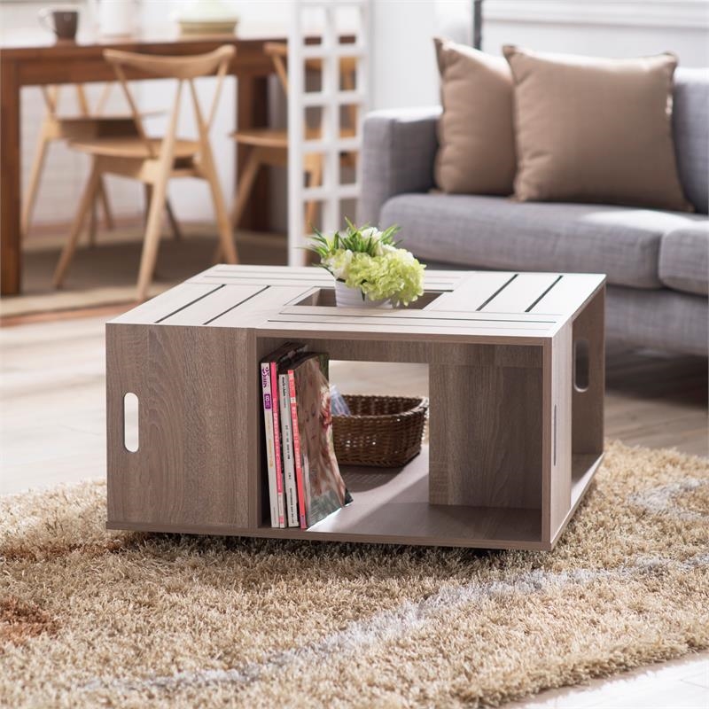 Bowery Hill 4-Shelf Square Modern Wood Coffee Table in White