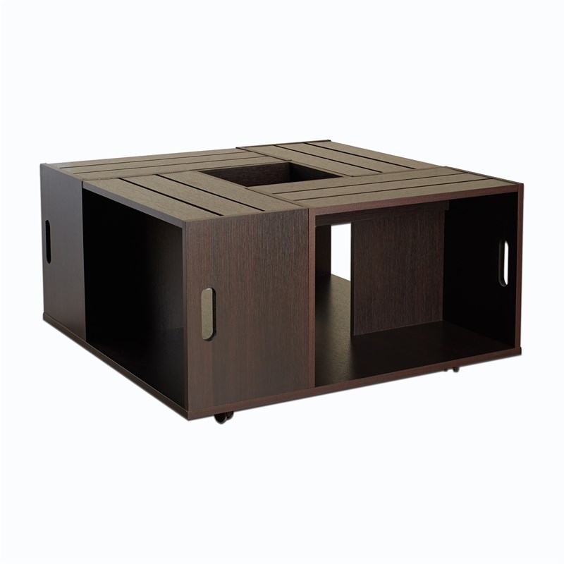 Bowery Hill 4-Shelf Square Modern Wood Coffee Table in Espresso