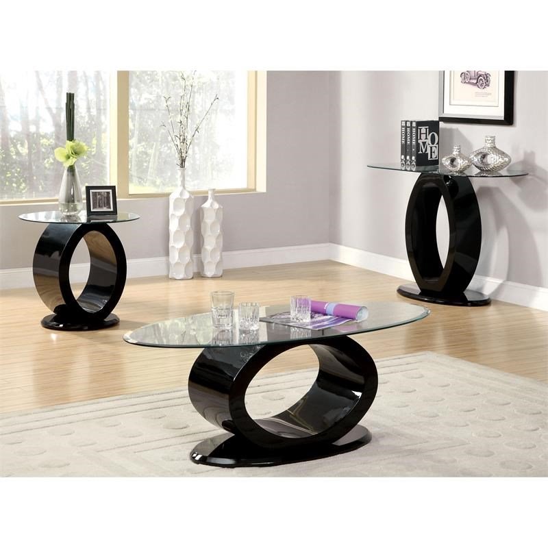 Bowery Hill Tempered Glass Black Console Table Oval Contemporary 47.25