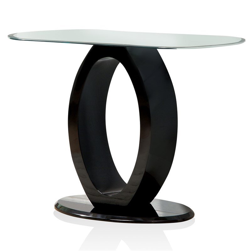 Bowery Hill Tempered Glass Black Console Table Oval Contemporary 47.25