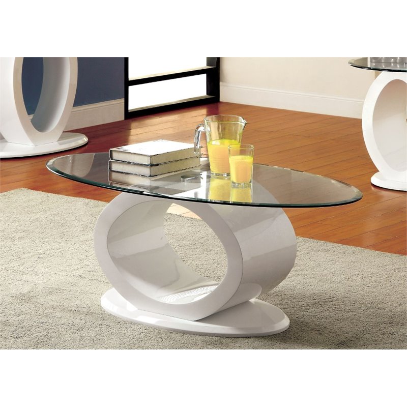 Bowery Hill Glass White Coffee Table Oval 47.25