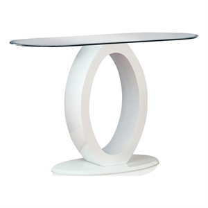 Bowery Hill Glass White Console Table Oval 47.25&quot x 18&quot x 29.88&quot