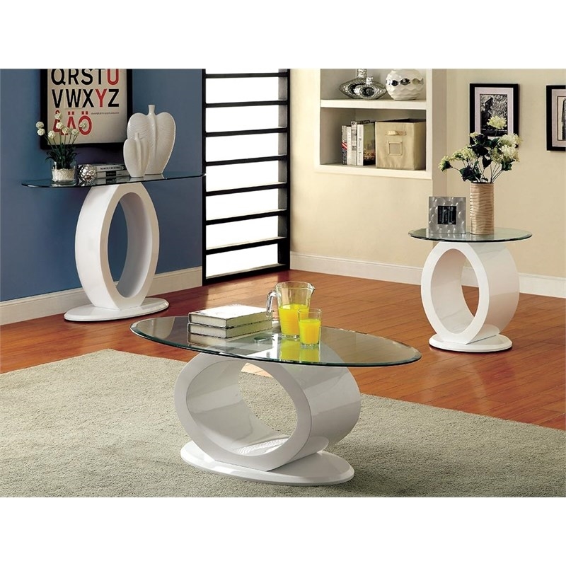 Bowery Hill Glass White Console Table Oval 47.25
