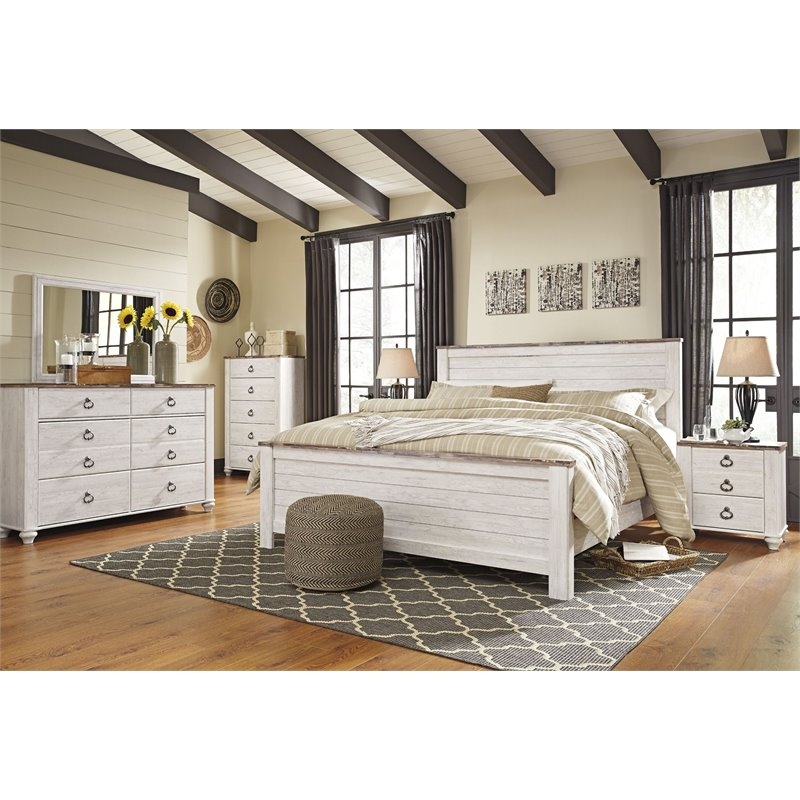 Bowery Hill Engineered Wood Bedroom Mirror in White Wash