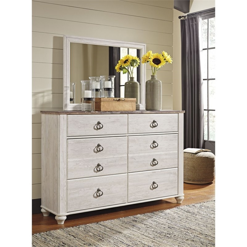 Bowery Hill Engineered Wood Bedroom Mirror in White Wash