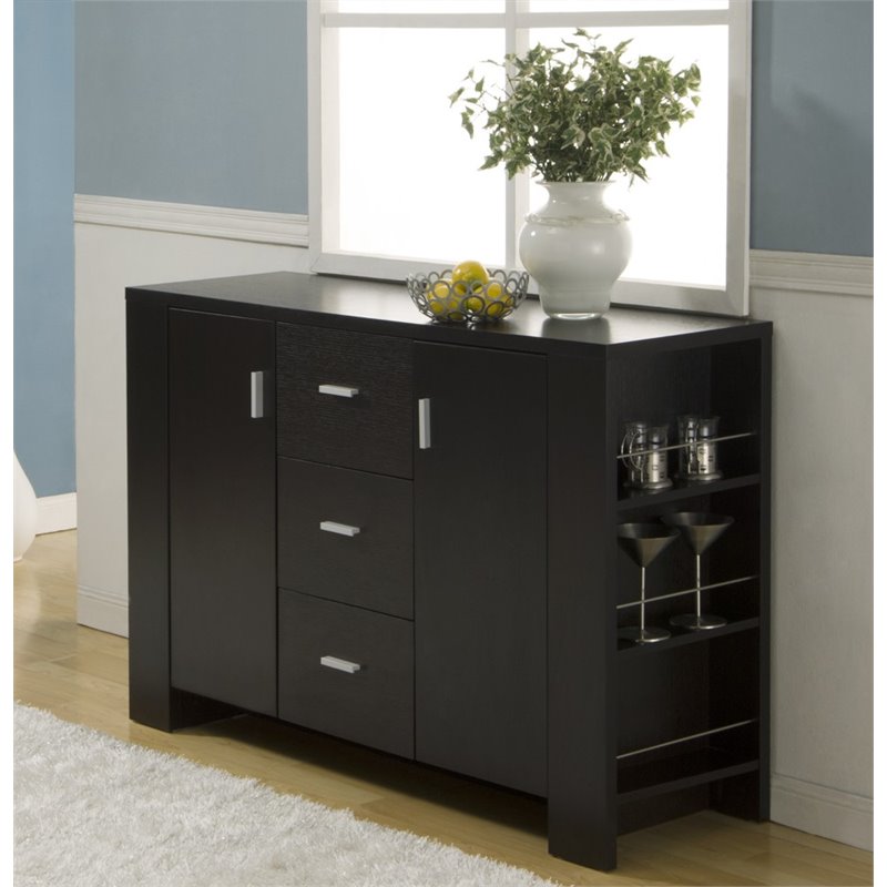 Bowery Hill MDF Wood Veneer Espresso Buffet Rectangular Adjustable Shelves 48