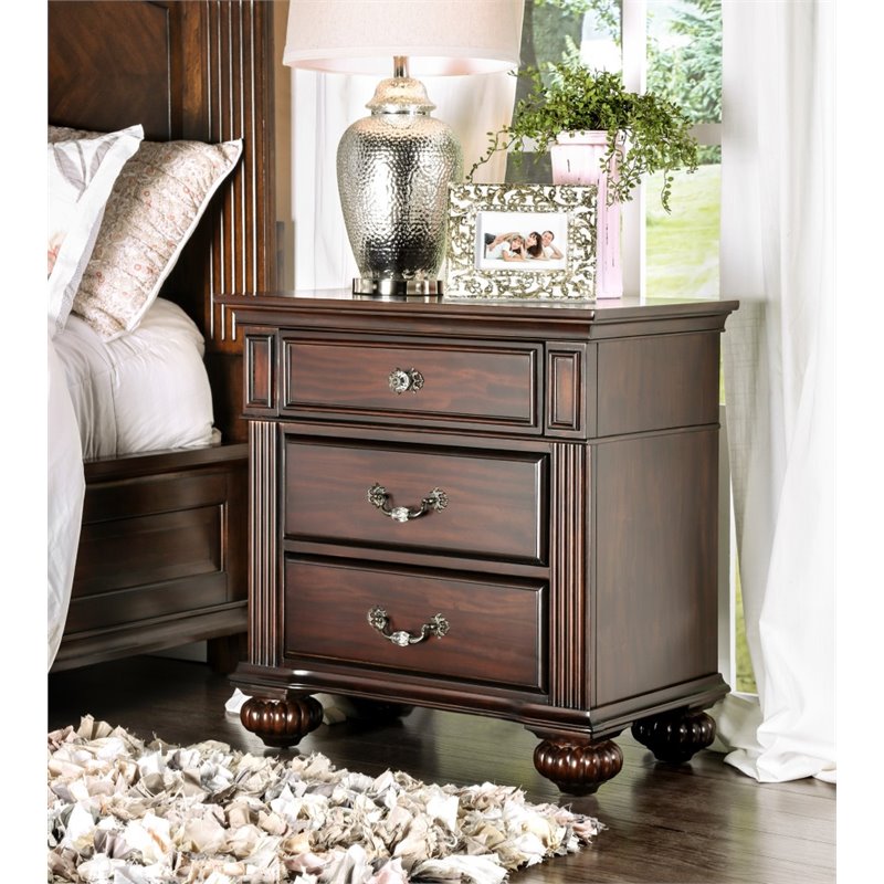 Bowery Hill Solid Wood Walnut Nightstand Rectangular Pre-Assembled 29