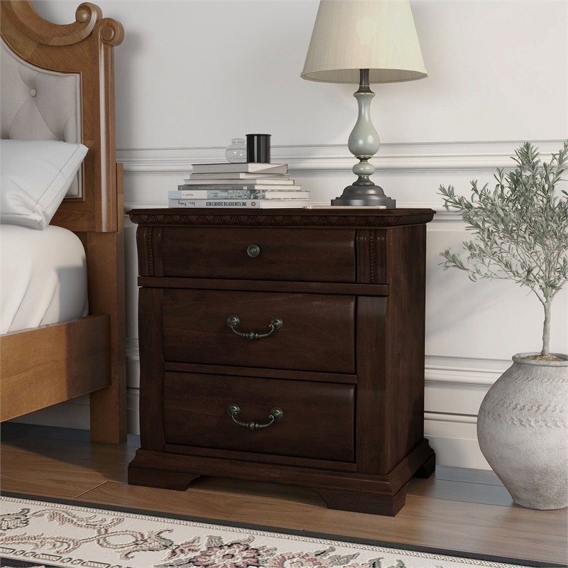 Bowery Hill Solid Wood Cherry Nightstand Rectangular Decorative Pre-Assembled 28