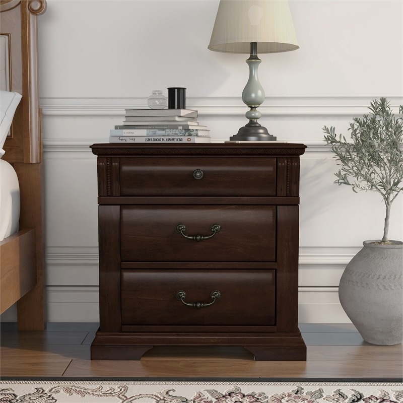 Bowery Hill Solid Wood Cherry Nightstand Rectangular Decorative Pre-Assembled 28