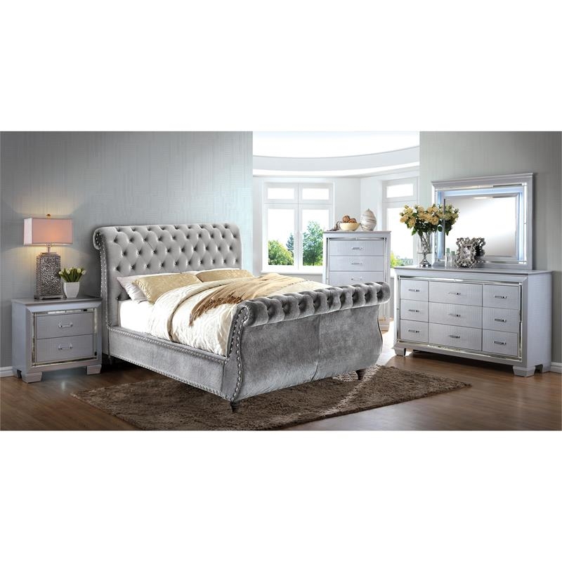 Bowery Hill 2 Drawers Contemporary Wood Nightstand in Silver